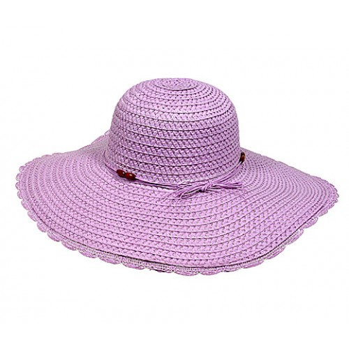 Straw Big Rim Hat w/ Beads - Purple -HT-M234PL